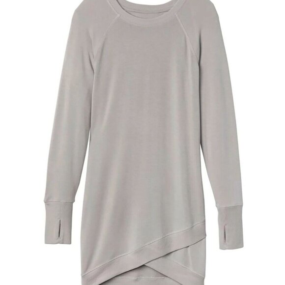 Athleta Criss Cross Sweatshirt Dress in Navy w/ Long Sleeves & Thumb holes, Sm - Picture 2 of 11